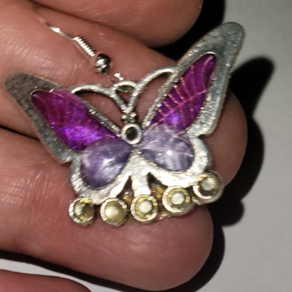 Butterfly Earrings with Rhinestones - Picture 2 of 5